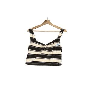 Volcom Towely Time Tank Top Womens Sz L Beige Striped Pleated Adjustable Strap
